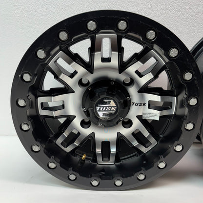 4 TUSK TETON BEADLOCK ATV UTV MACHINED/BLACK WHEELS 14X7 4/139.7 ET+5