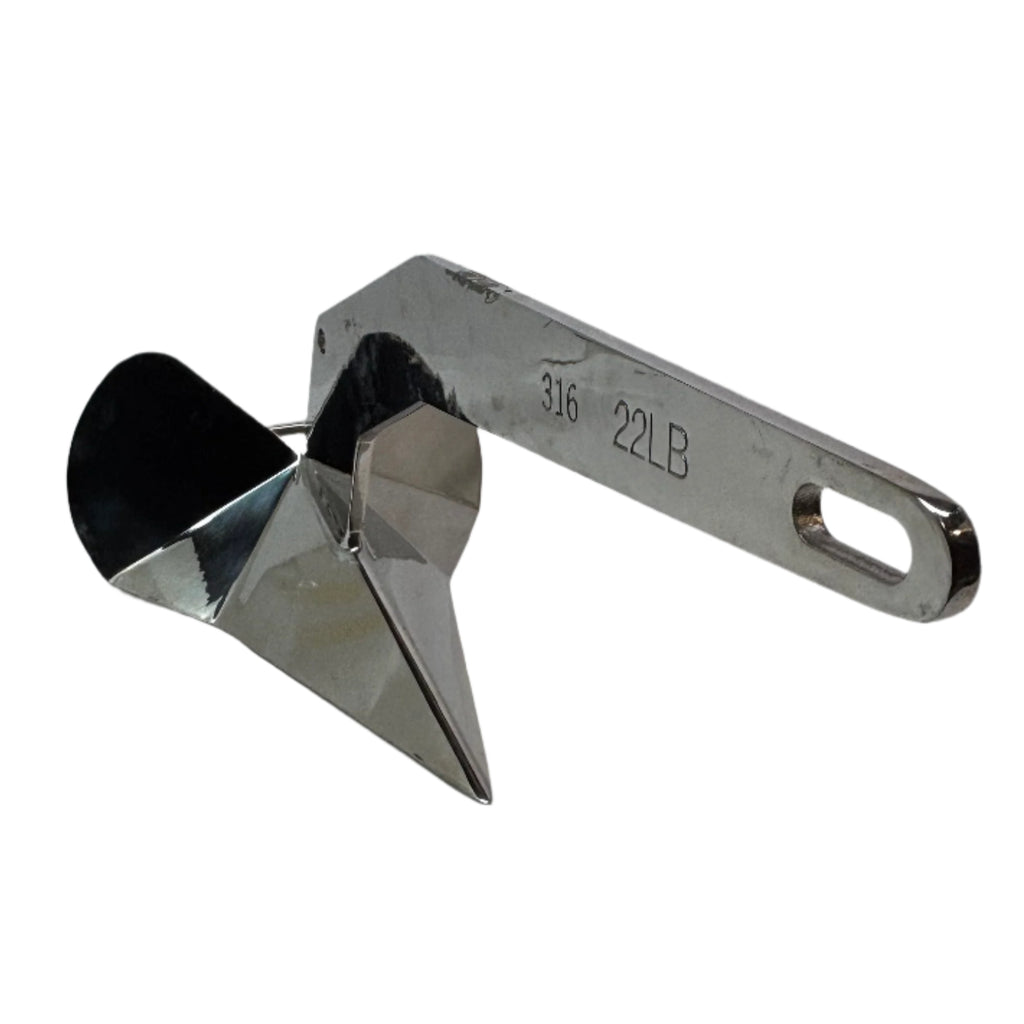 STAINLESS STEEL 316 DELTA ANCHOR 22LBS (10KG) MARINE GRADE WITH BOW SHACKLE