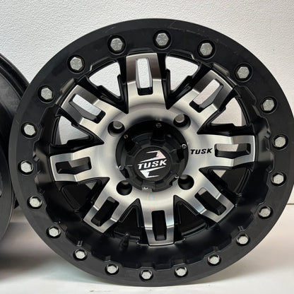 4 TUSK TETON BEADLOCK ATV UTV MACHINED/BLACK WHEELS 14X7 4/139.7 ET+5