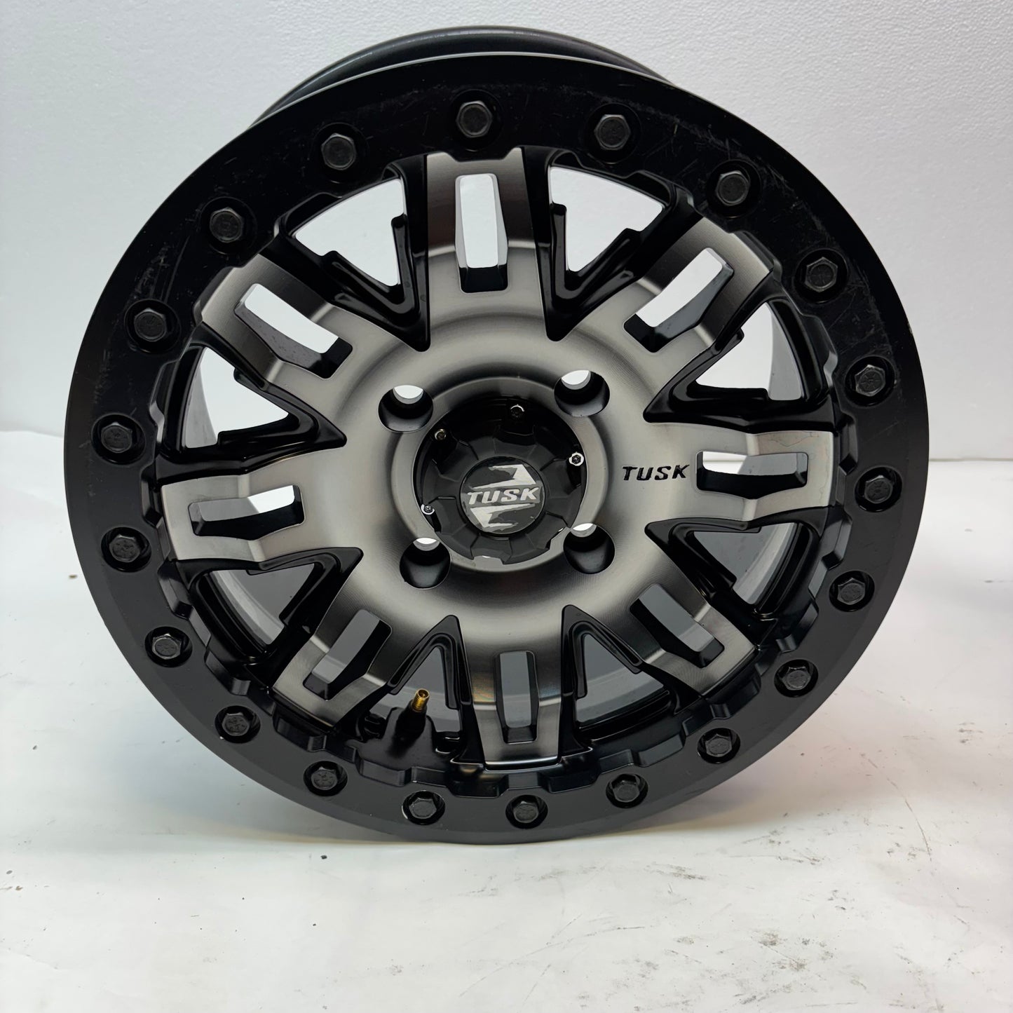2 TUSK TETON BEADLOCK ATV UTV GUN METAL/BLACK WHEELS 14X7 4/114.3 ET+30