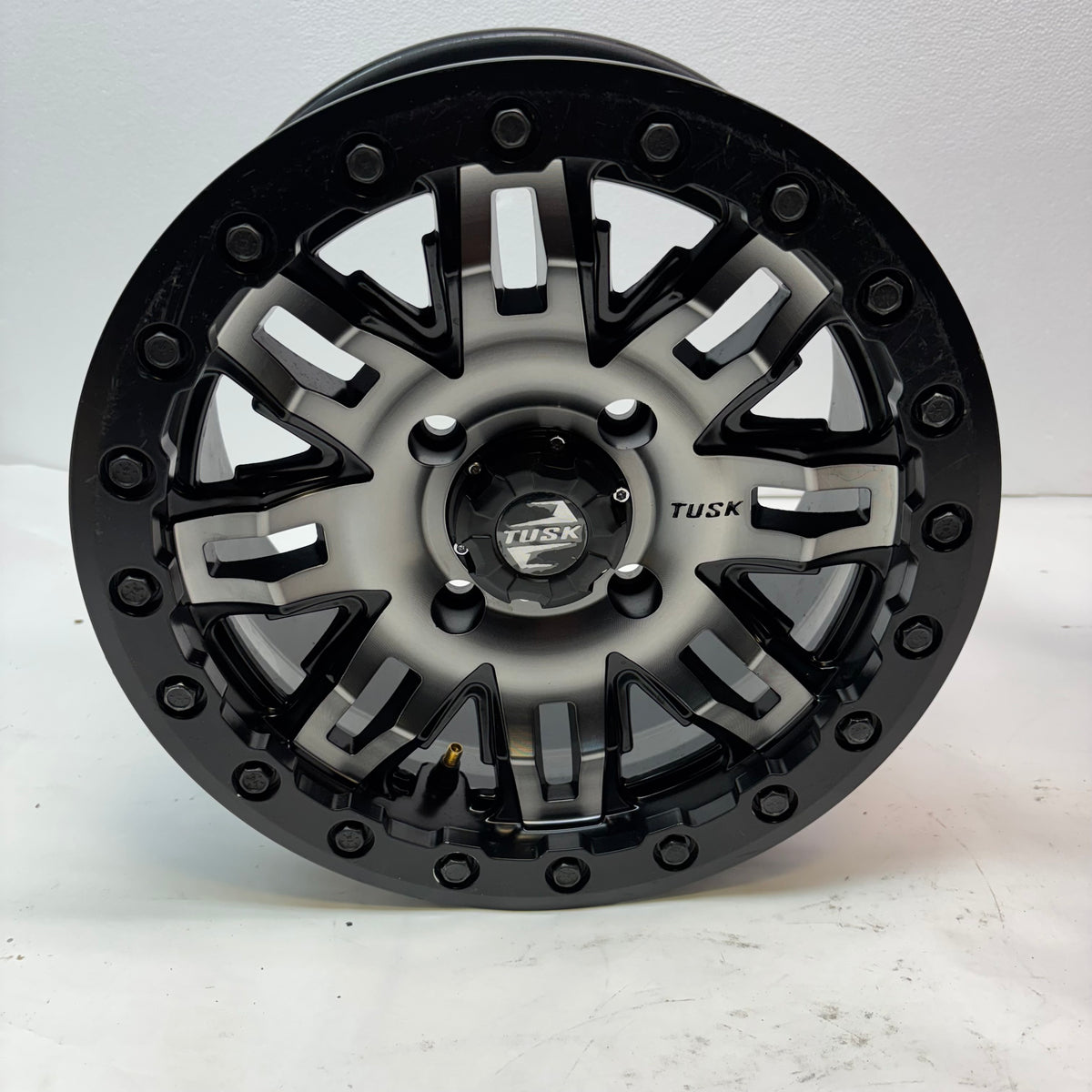 2 TUSK TETON BEADLOCK ATV UTV GUN METAL/BLACK WHEELS 14X7 4/114.3 ET+30