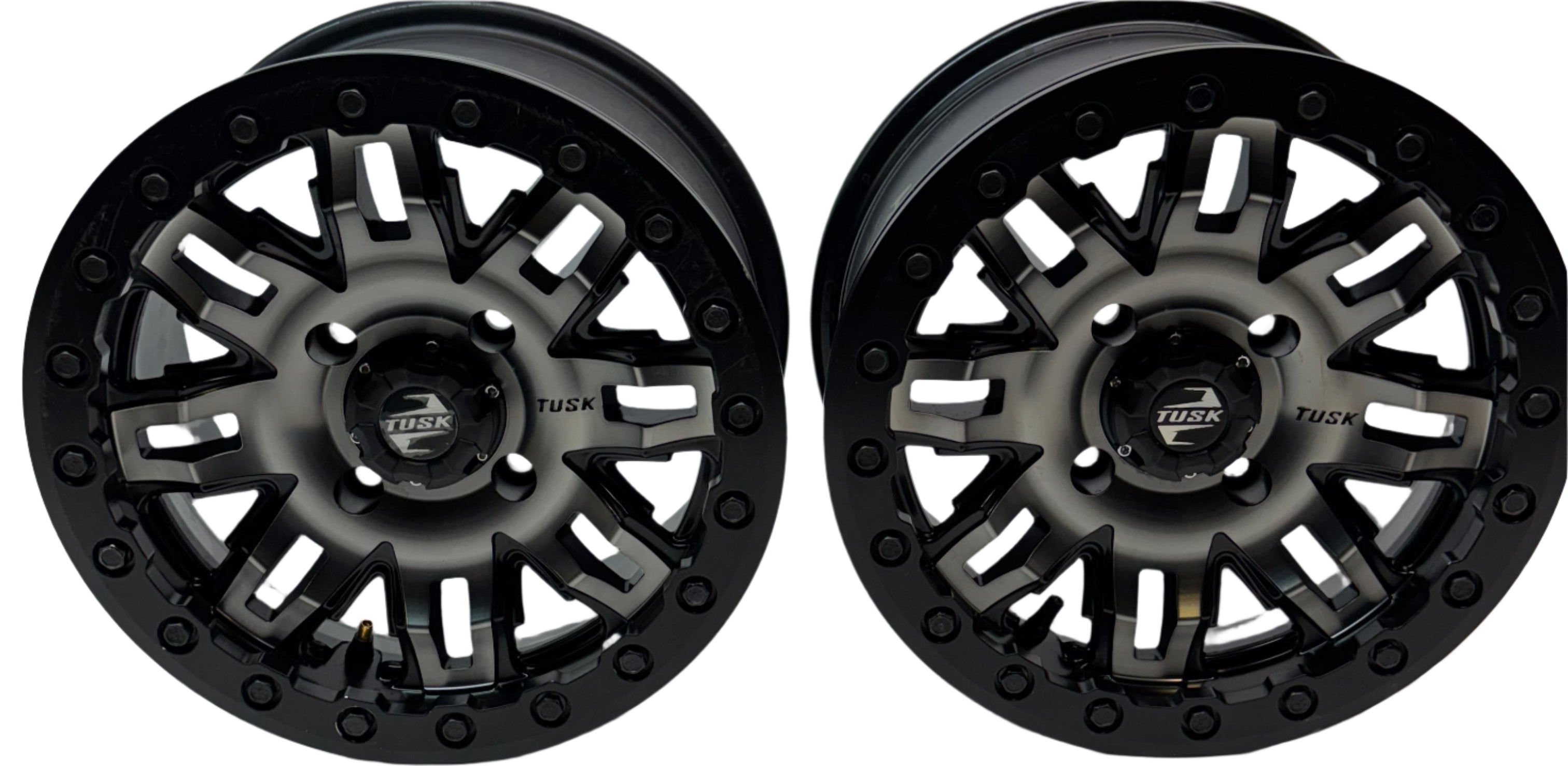 2 TUSK TETON BEADLOCK ATV UTV GUN METAL/BLACK WHEELS 14X7 4/114.3 ET+3 ...