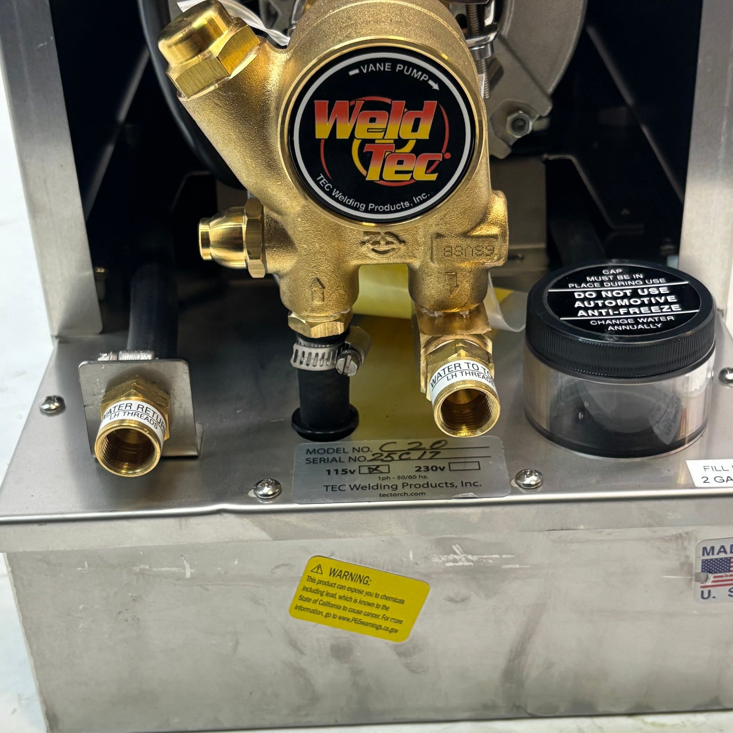 WELDTEC C20 WATER COOLER, PREMIUM, BRONZE PUMP, 115 VOLT, 2 GAL TANK