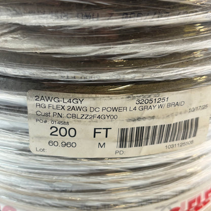 CABLCON RG FLEX 2AWG DC POWER L4 GRAY W/ BRAID 200FT 2AWG-L4GY