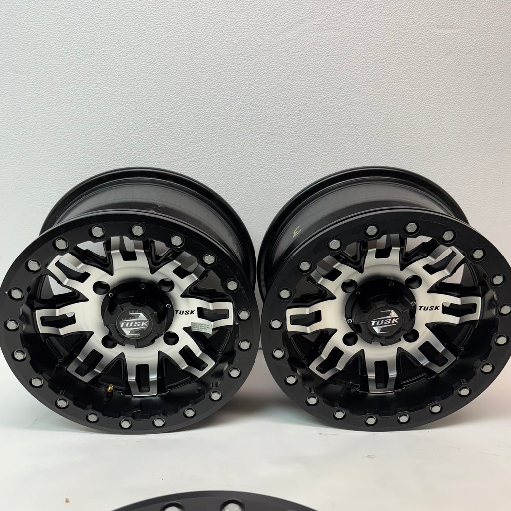 4 TUSK TETON BEADLOCK ATV UTV MACHINED/BLACK WHEELS 14X7 4/139.7 ET+5