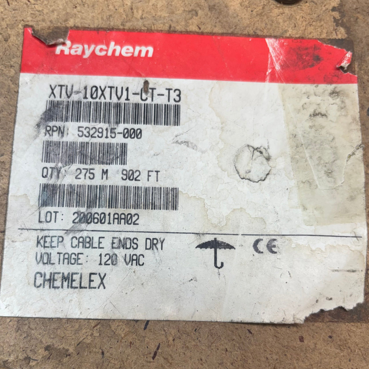 NVENT RAYCHEM 10XTV1-CT-T3 HIGH TEMP SELF-REGULATING HEAT CABLE 850FT.