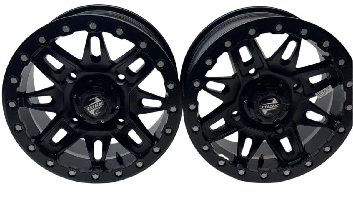 2 TUSK TD672 BLACK MATTER WHEELS 15X7 ET 30 4X6-1/4