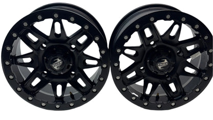 2 TUSK TD672 BLACK MATTER WHEELS 15X7 ET 30 4X6-1/4