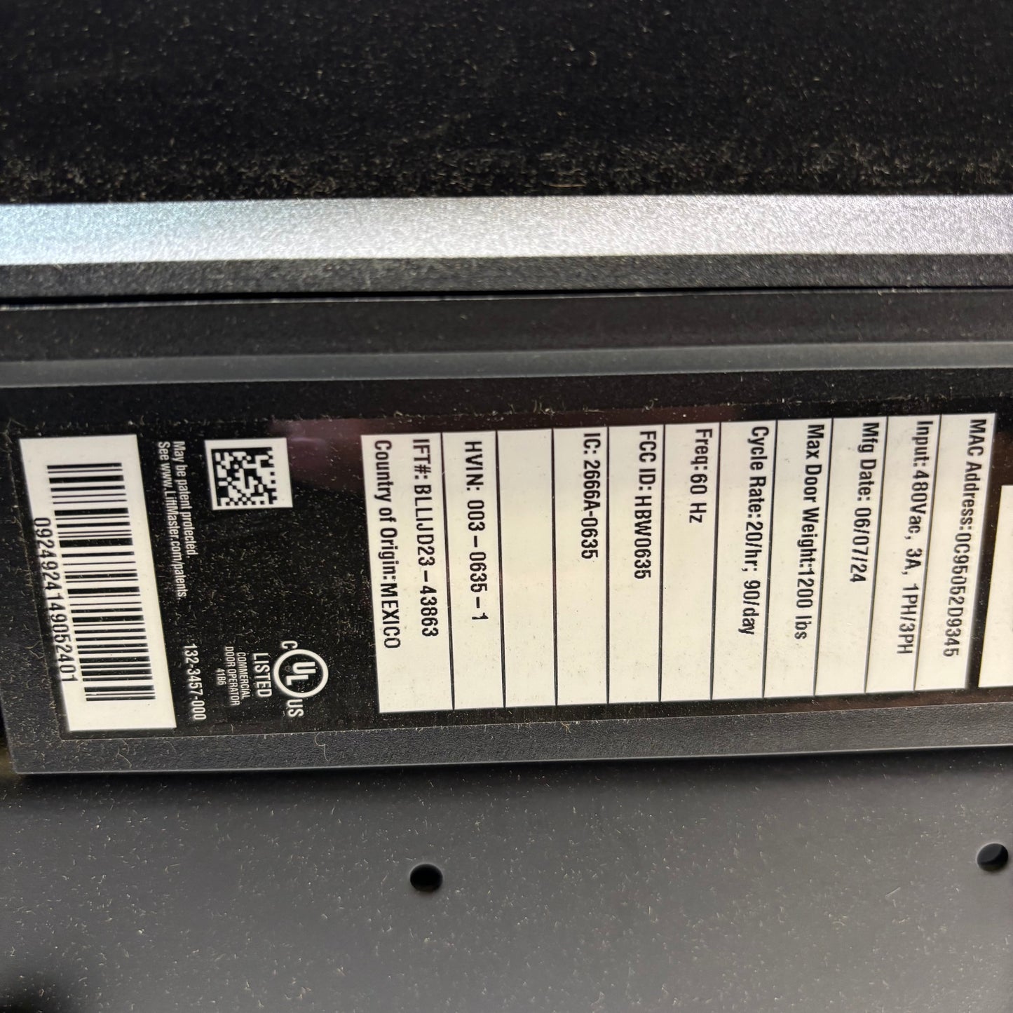 LIFTMASTER JHDC12S4BMC MAXUM HOIST OPERATOR MED DUTY 480VAC 3PH CHAIN SIZE 50