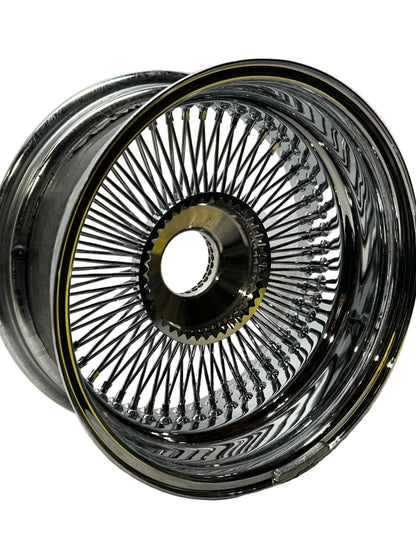 SINGLE 17X8 STANDARD 100 SPOKES ALL CHROME LOWRIDER WIRE WHEEL RIMS