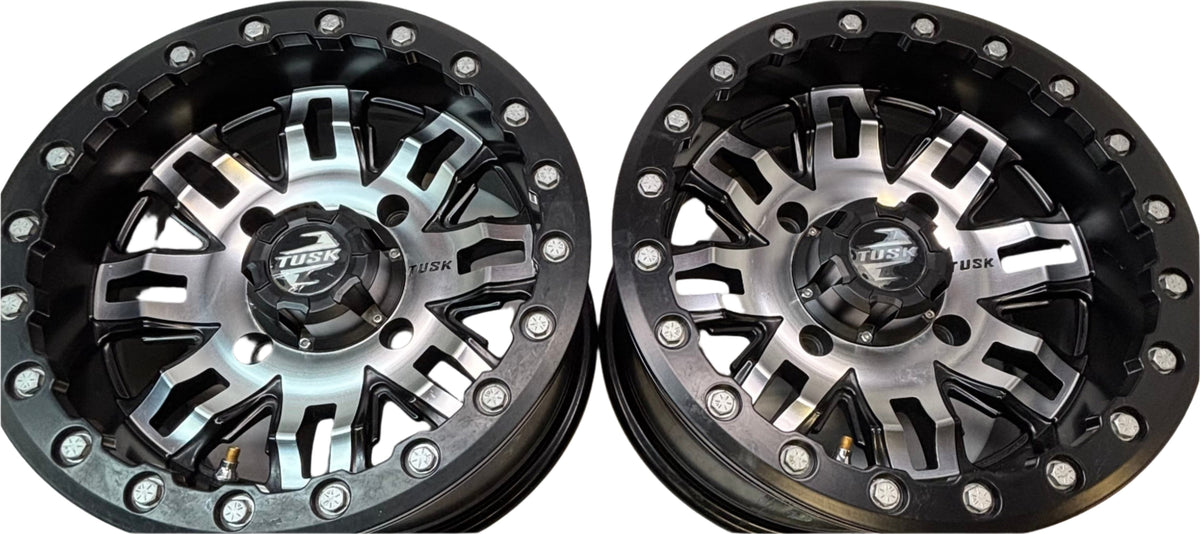 4 TUSK TETON BEADLOCK ATV UTV MACHINED/BLACK WHEELS 14X7 4/139.7 ET+5