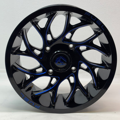 FUEL UTV ALUMINUM RIM D778 RUNNER UTV 18X7 5X156 ET13 GLOSS BLACK MILLED CANDY BLUE FINISH