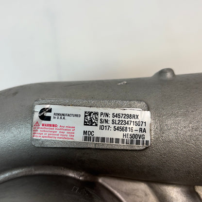 CUMMINS REMANUFACTURED HE500VG TURBOCHARGER KIT WITHOUT ACTUATOR FOR ISX15 APPLICATIONS 5457298RX
