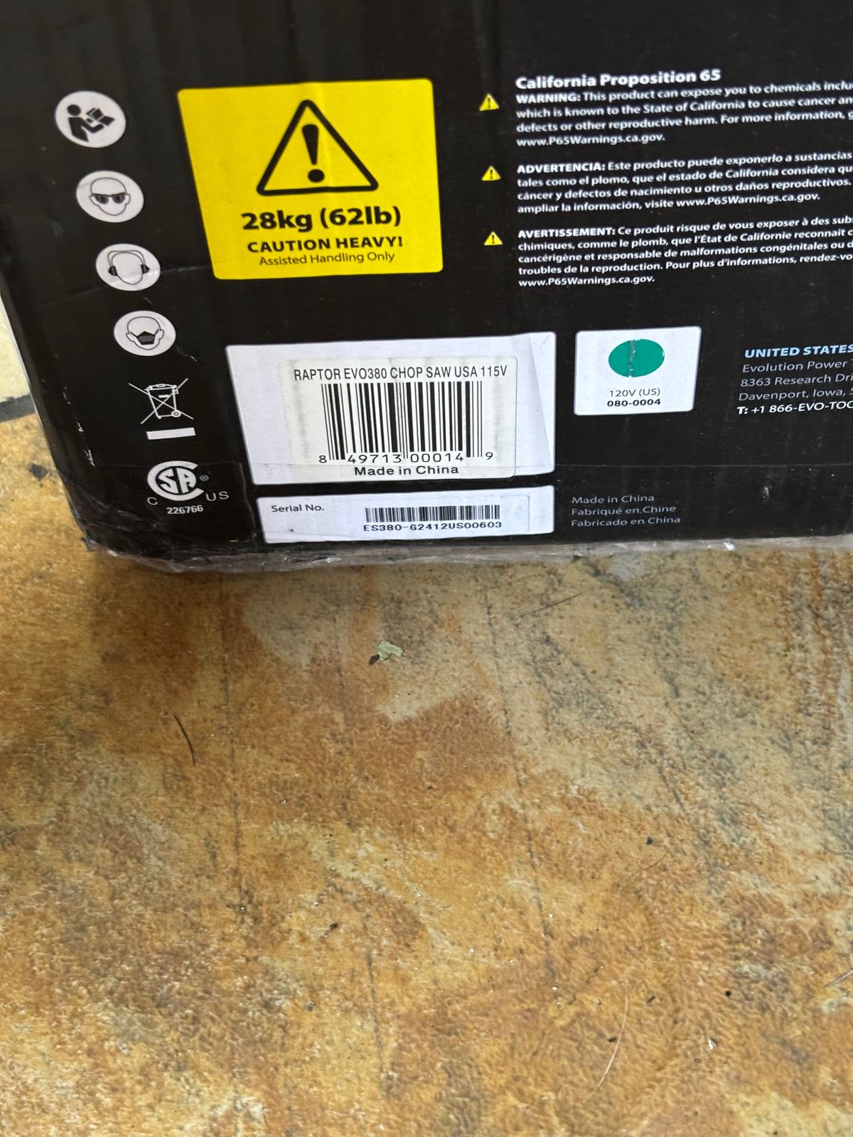 EVOLUTION POWER TOOLS 14-INCH CHOP SAW 15-AMP MOTOR  0-45" ‎080-0004 KSL ONLY