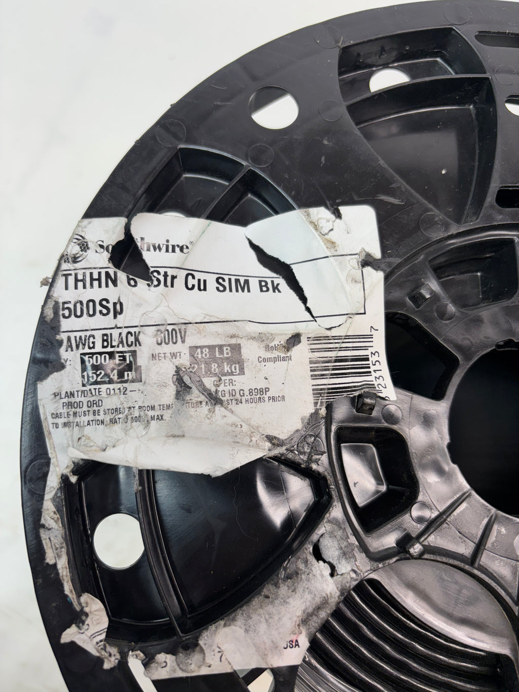 SOUTHWIRE 6 BLACK STRANDED CU SIMPULL THHN WIRE 475 FEET 20493399