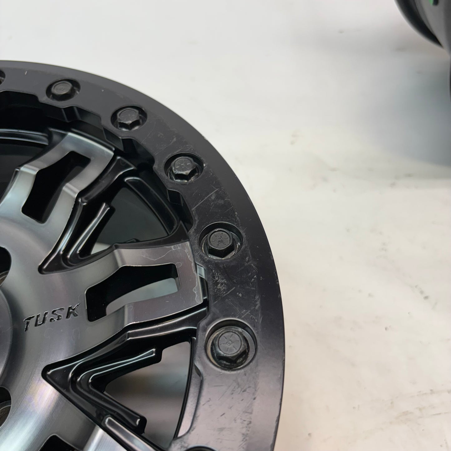 2 TUSK TETON BEADLOCK ATV UTV GUN METAL/BLACK WHEELS 14X7 4/114.3 ET+30