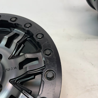 2 TUSK TETON BEADLOCK ATV UTV GUN METAL/BLACK WHEELS 14X7 4/114.3 ET+30