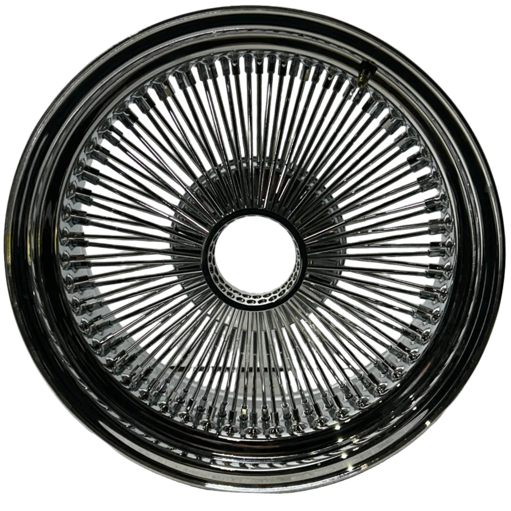 SINGLE 17X8 STANDARD 100 SPOKES ALL CHROME LOWRIDER WIRE WHEEL RIMS