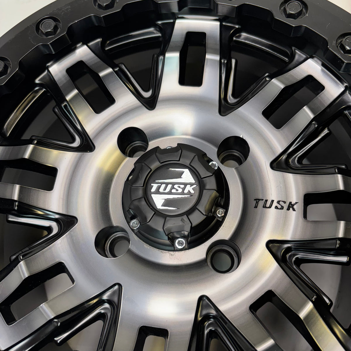 2 TUSK TETON BEADLOCK ATV UTV GUN METAL/BLACK WHEELS 14X7 4/114.3 ET+30