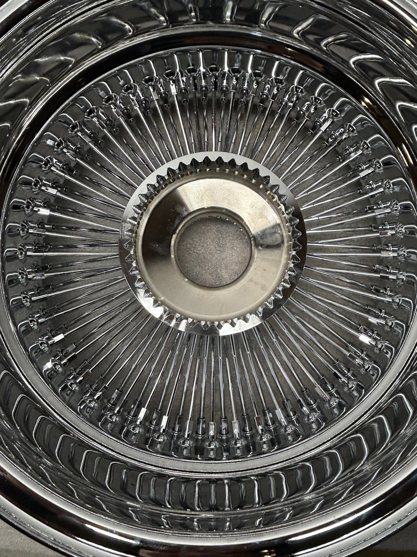 SINGLE 17X8 STANDARD 100 SPOKES ALL CHROME LOWRIDER WIRE WHEEL RIMS