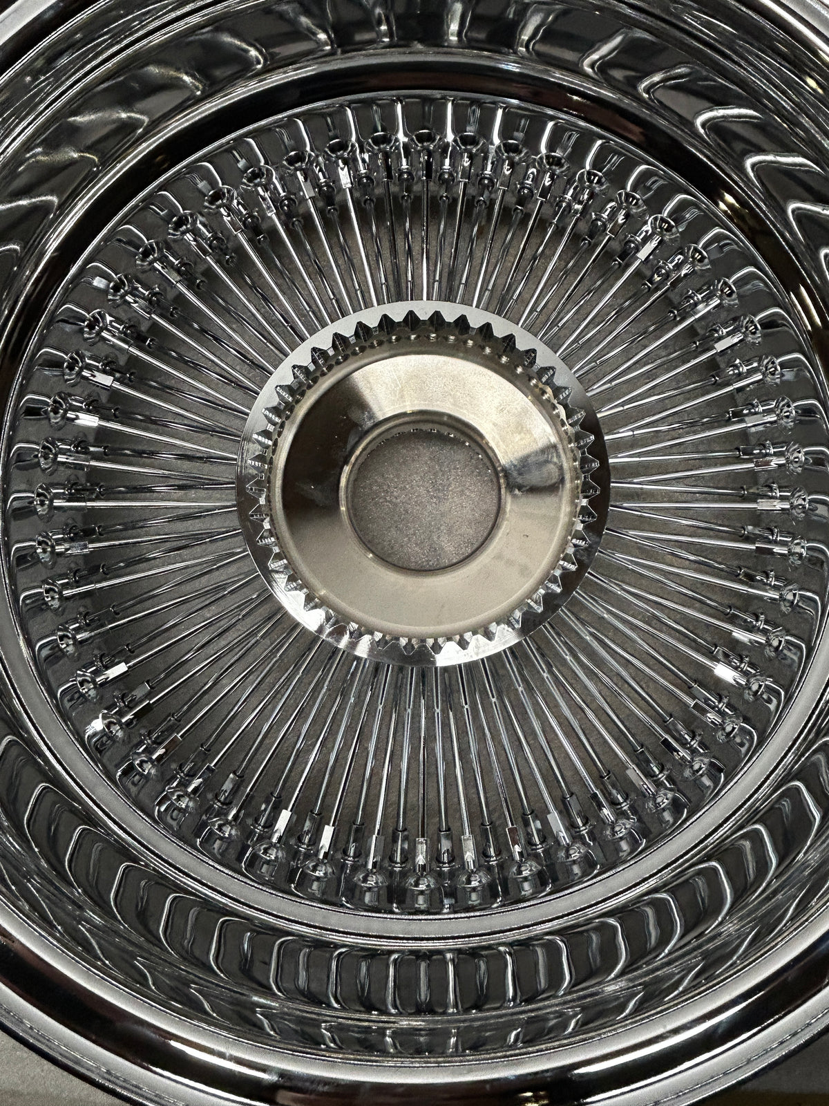 SINGLE 17X8 STANDARD 100 SPOKES ALL CHROME LOWRIDER WIRE WHEEL RIMS
