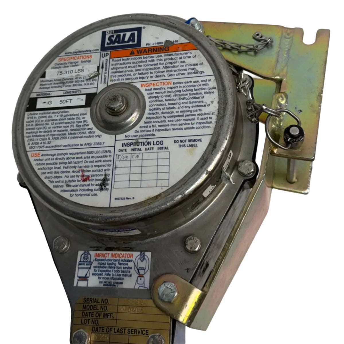 USED DBI SALA 3400115 SELF RETRACTING LIFELINE CONFINED SPACE WINCH 50 FT