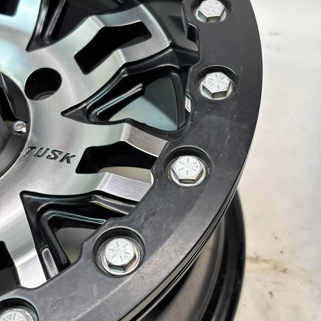 4 TUSK TETON BEADLOCK ATV UTV MACHINED/BLACK WHEELS 14X7 4/139.7 ET+5