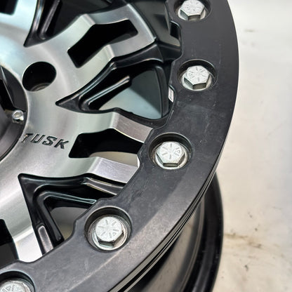 4 TUSK TETON BEADLOCK ATV UTV MACHINED/BLACK WHEELS 14X7 4/139.7 ET+5