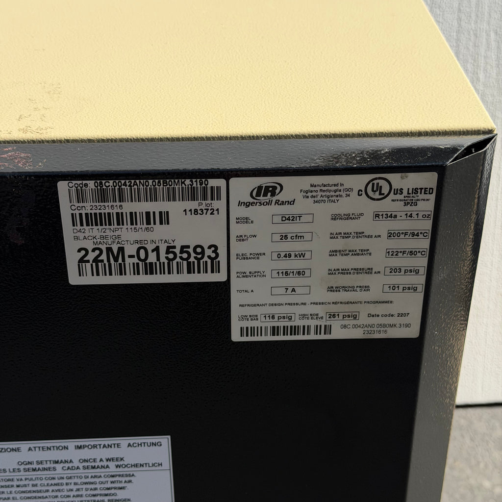 INGERSOLL RAND D42IT 23231616 NON-CYCLING HIGH TEMPERATURE REFRIGERATED AIR DRYER 24 CFM 1-PHASE 115V