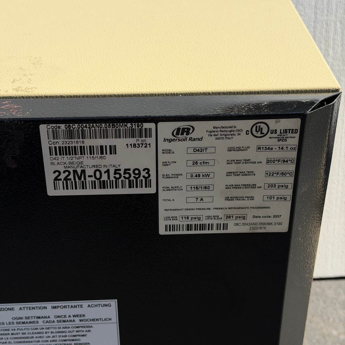 INGERSOLL RAND D42IT 23231616 NON-CYCLING HIGH TEMPERATURE REFRIGERATED AIR DRYER 24 CFM 1-PHASE 115V