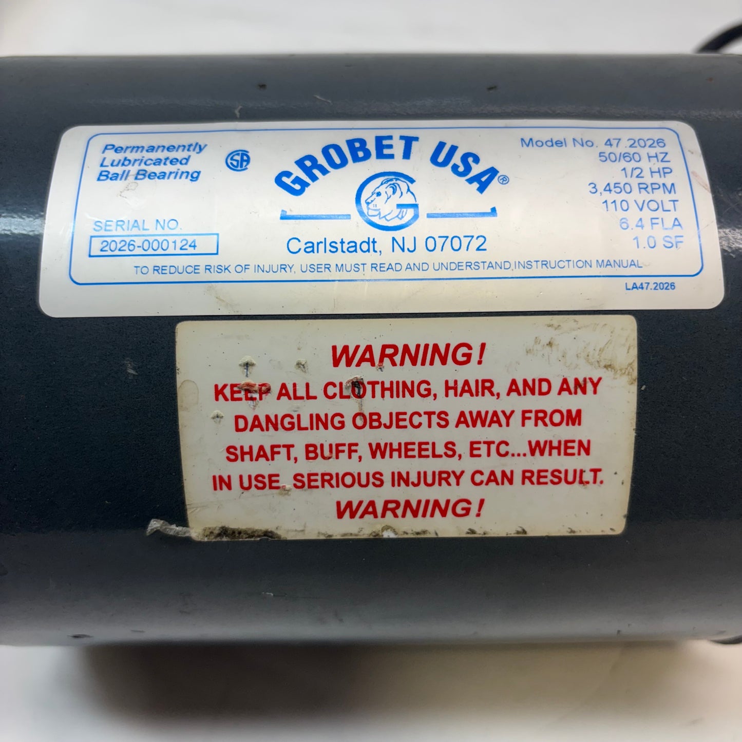 GROBET USA DOUBLE SPINDLE 1/2 HP POLISHING MOTOR 50/60HZ 3450RPM 110V 47.2026