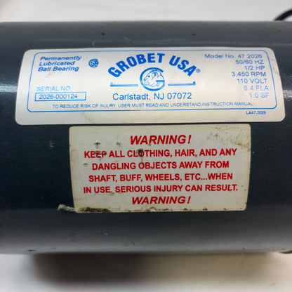 GROBET USA DOUBLE SPINDLE 1/2 HP POLISHING MOTOR 50/60HZ 3450RPM 110V 47.2026