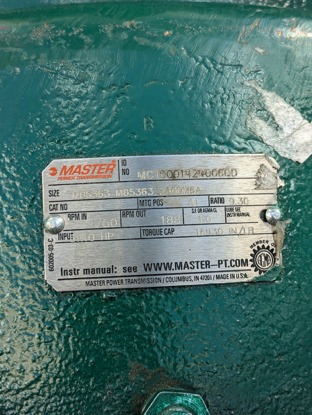 MASTER POWER TRANSMISSION SPEED REDUCER MCT0001424006QD