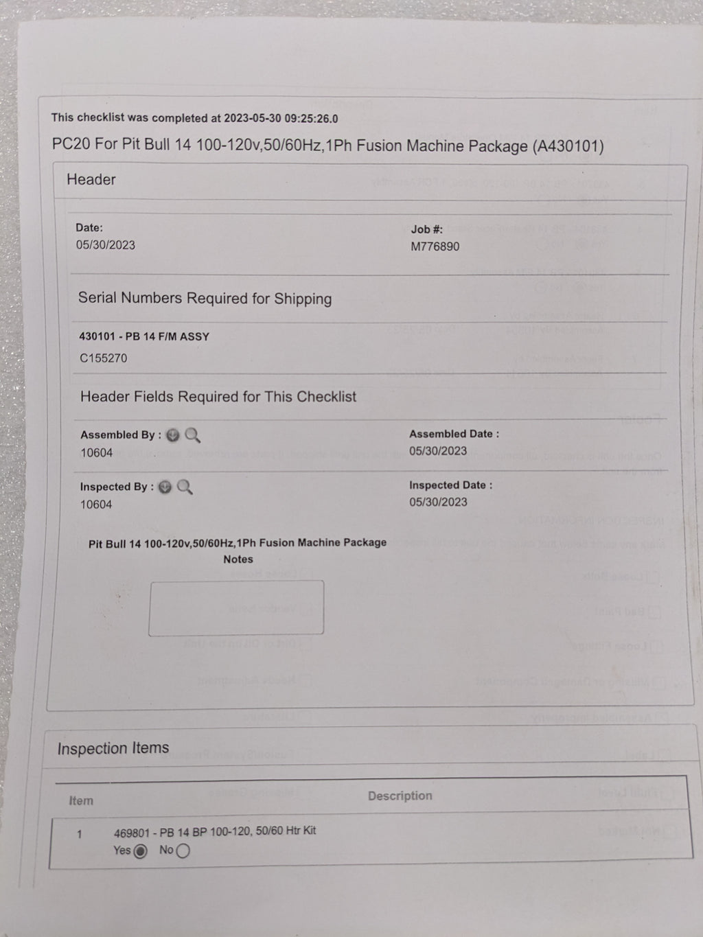 PC20 FOR PITBULL 14 100-120V 50/60HZ 1PH FUSION MACHINE PACKAGE A430101