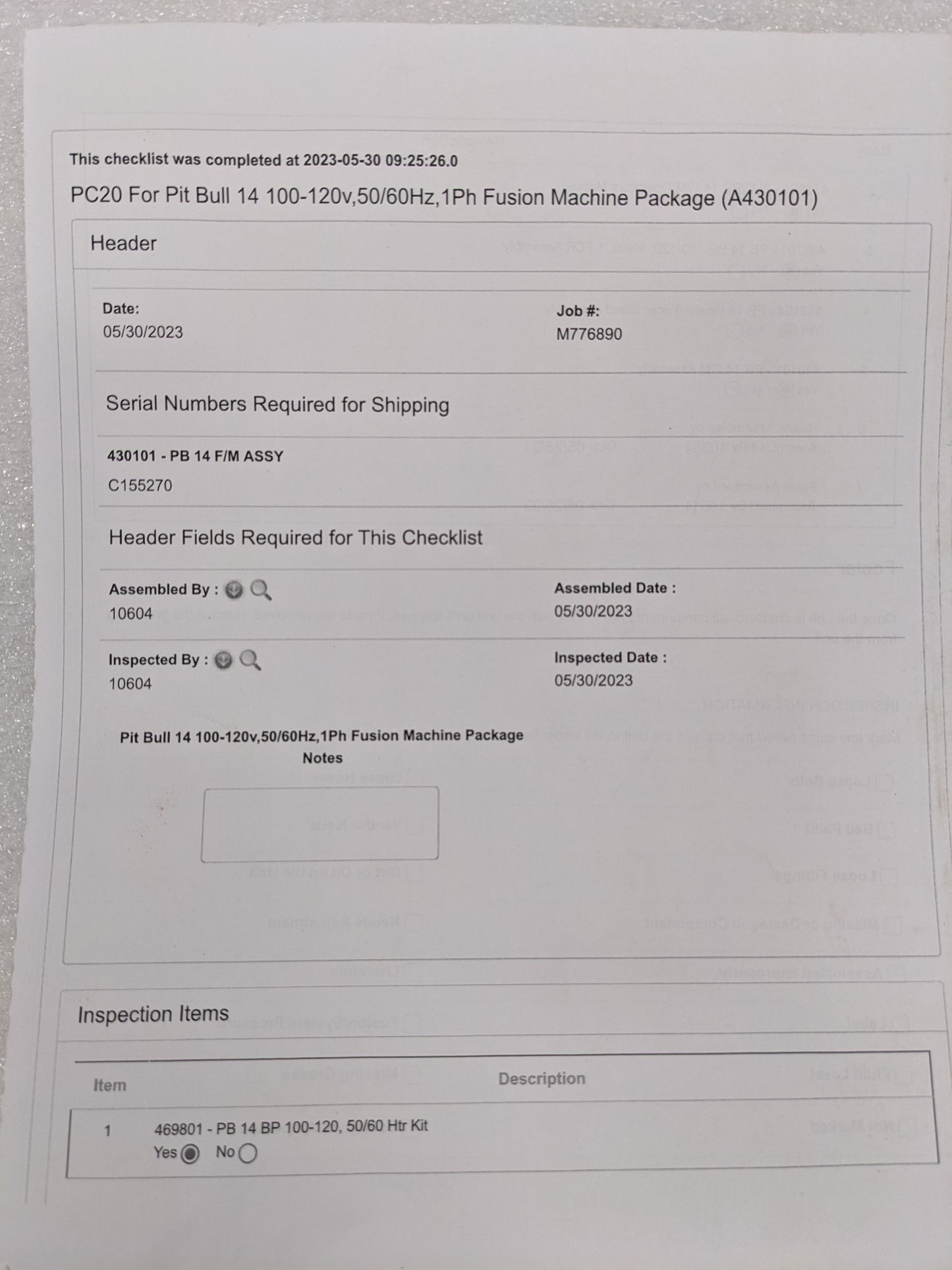 PC20 FOR PITBULL 14 100-120V 50/60HZ 1PH FUSION MACHINE PACKAGE A430101
