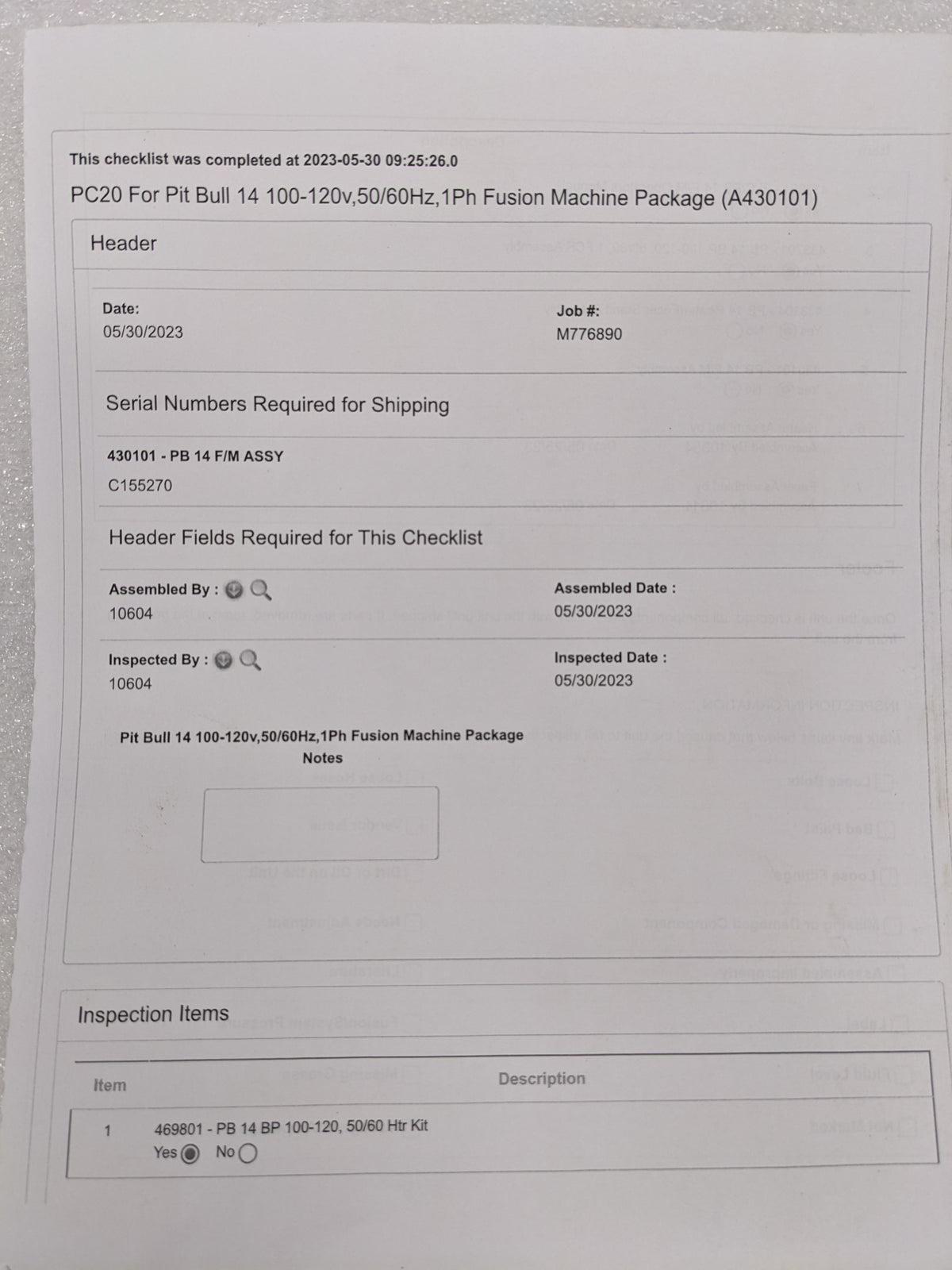 PC20 FOR PITBULL 14 100-120V 50/60HZ 1PH FUSION MACHINE PACKAGE A430101