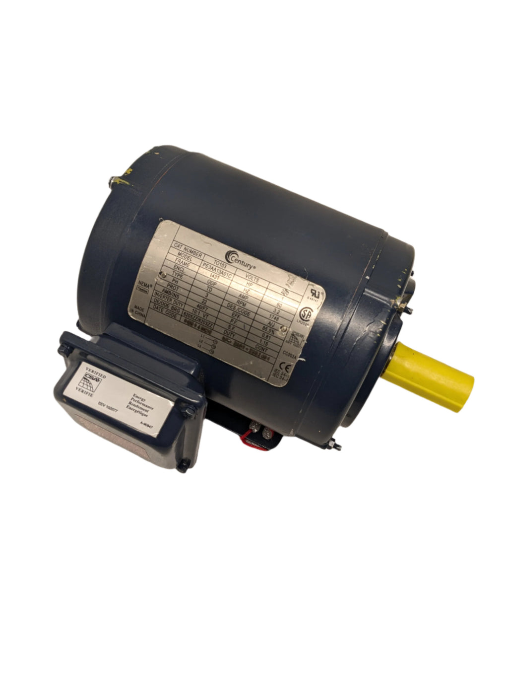 TO103 CENTURY 1 HP 1800 RPM 3-PHASE 143T FRAME ODP RIGID BASE 200V CENTURY MOTOR