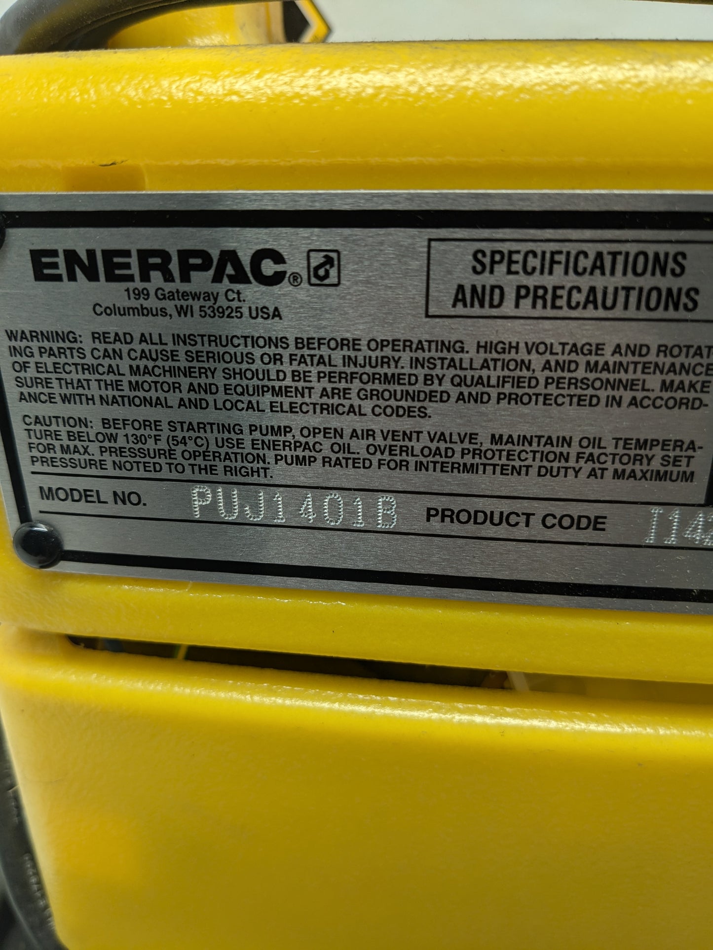 ENERPAC PUJ1401B ECONOMY ELECTRIC HYDRAULIC PUMP 4/3 MANUAL VALVE