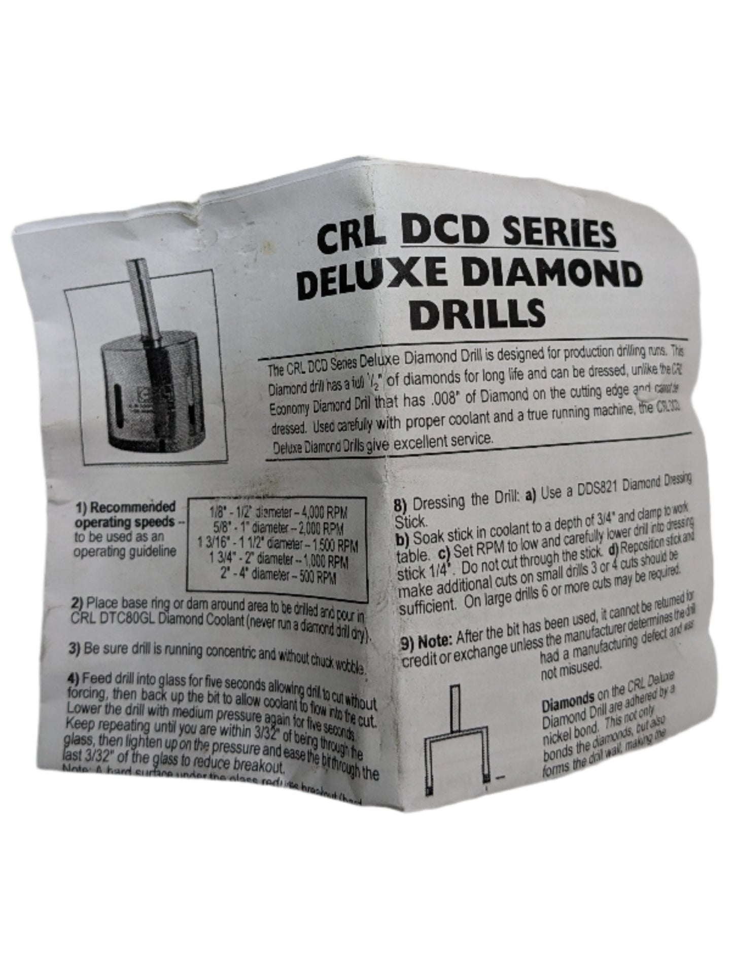 CRL GLASS DRILL DIA 2.5" PARALLEL SHANK STANDARD WALL 378438 DCD SERIES DELUXE DIAMOND DRILLS
