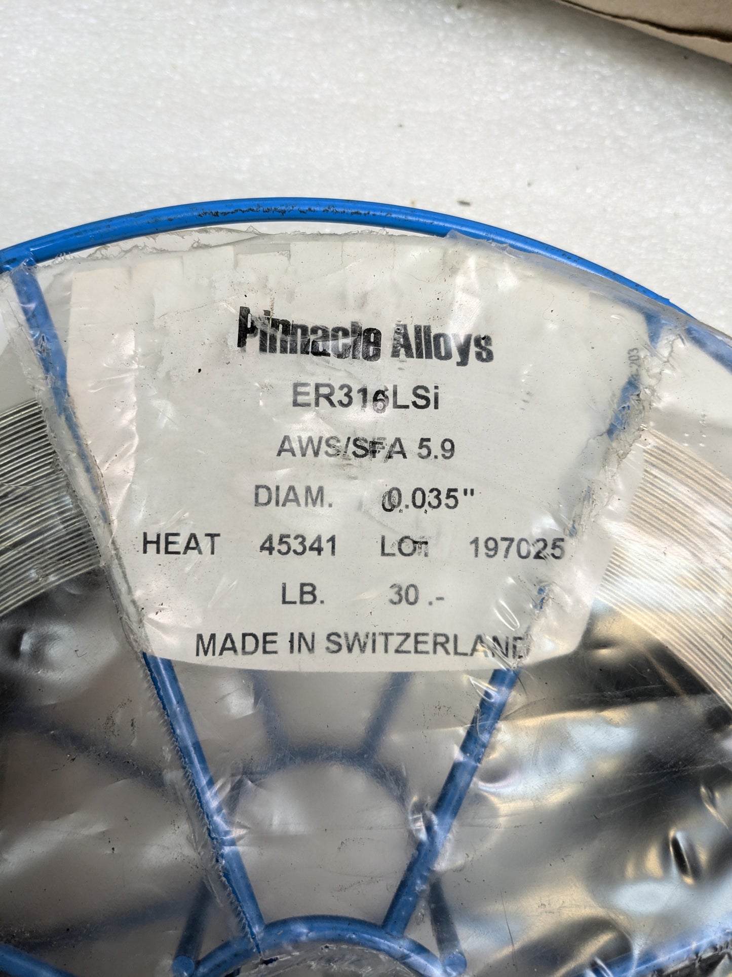 PINNACLE ALLOYS ER316LSI SOLID STAINLESS STEEL 0.035" 45341HEAT 30LB