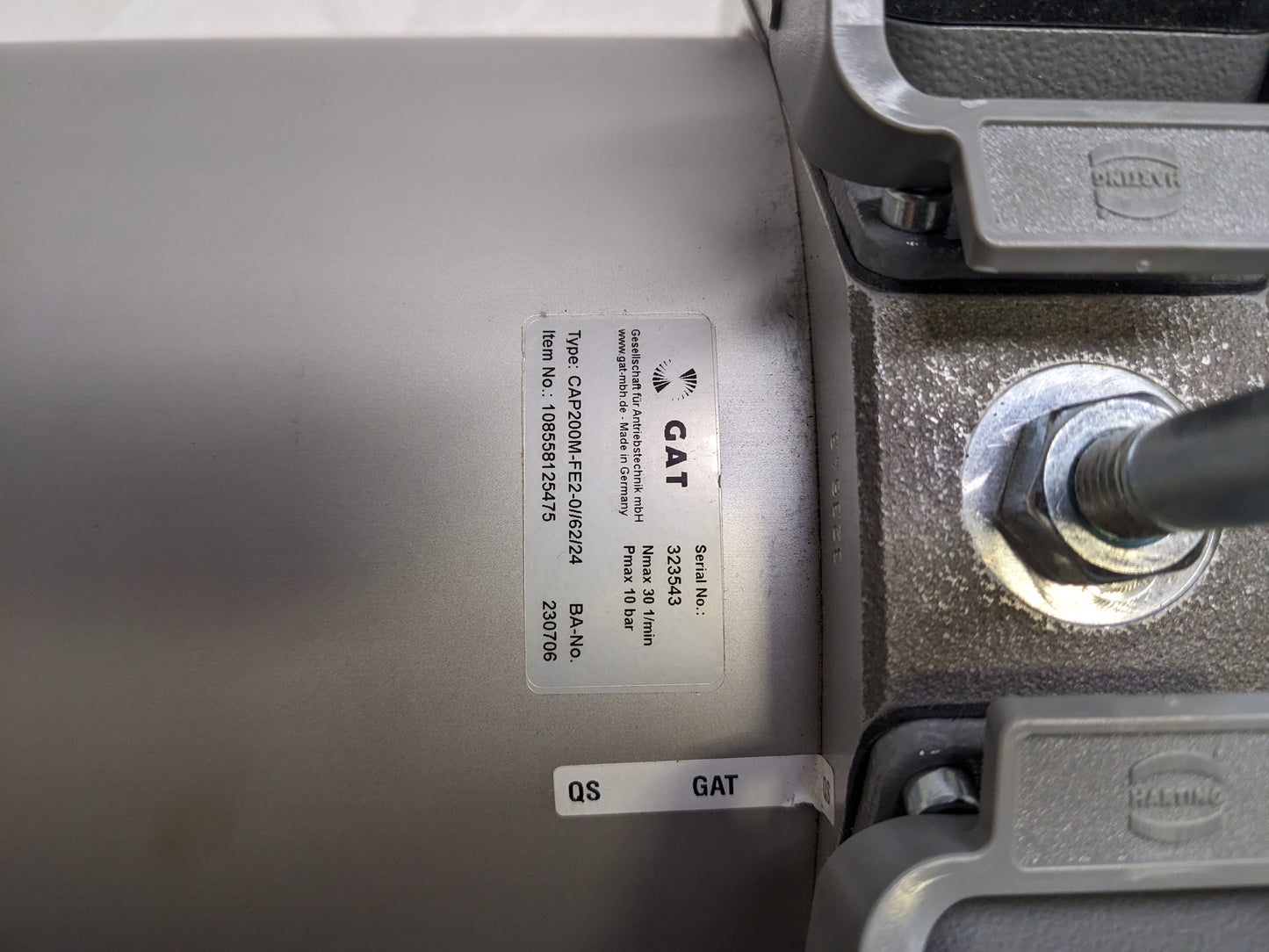 DAMAGED GAT ROTARY UNIONS 10BAR NMAX 30 1/MIN 108558125475 CAP200M-FE2-0//62/24