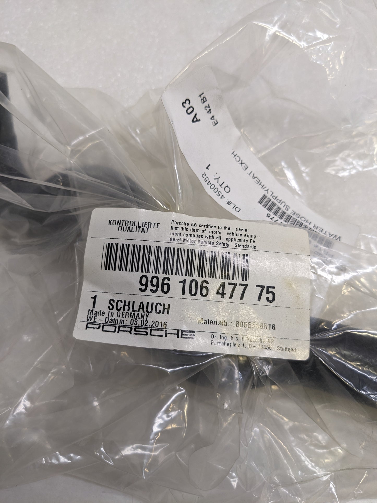 PORSCHE 99610647775 WATER HOSE SUPPLY/HEAT EXCH FOR 2001-2005 911 NEW R27T2