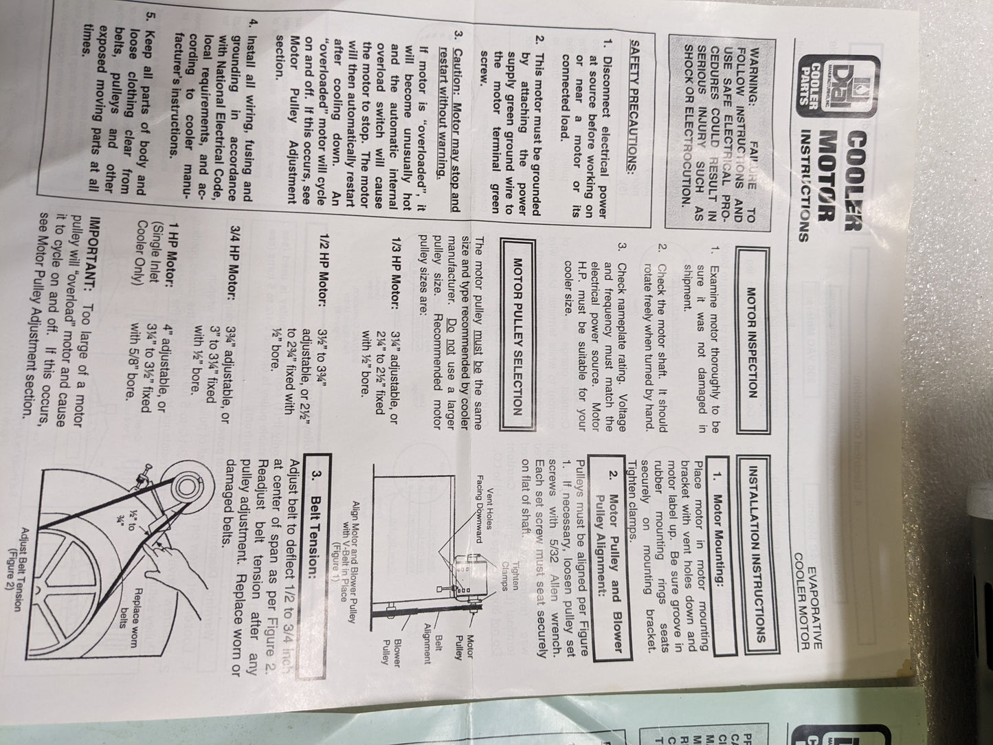 DIAL 2395 EVAPORATIVE COOLER MOTOR 2 SPEED NEW H2