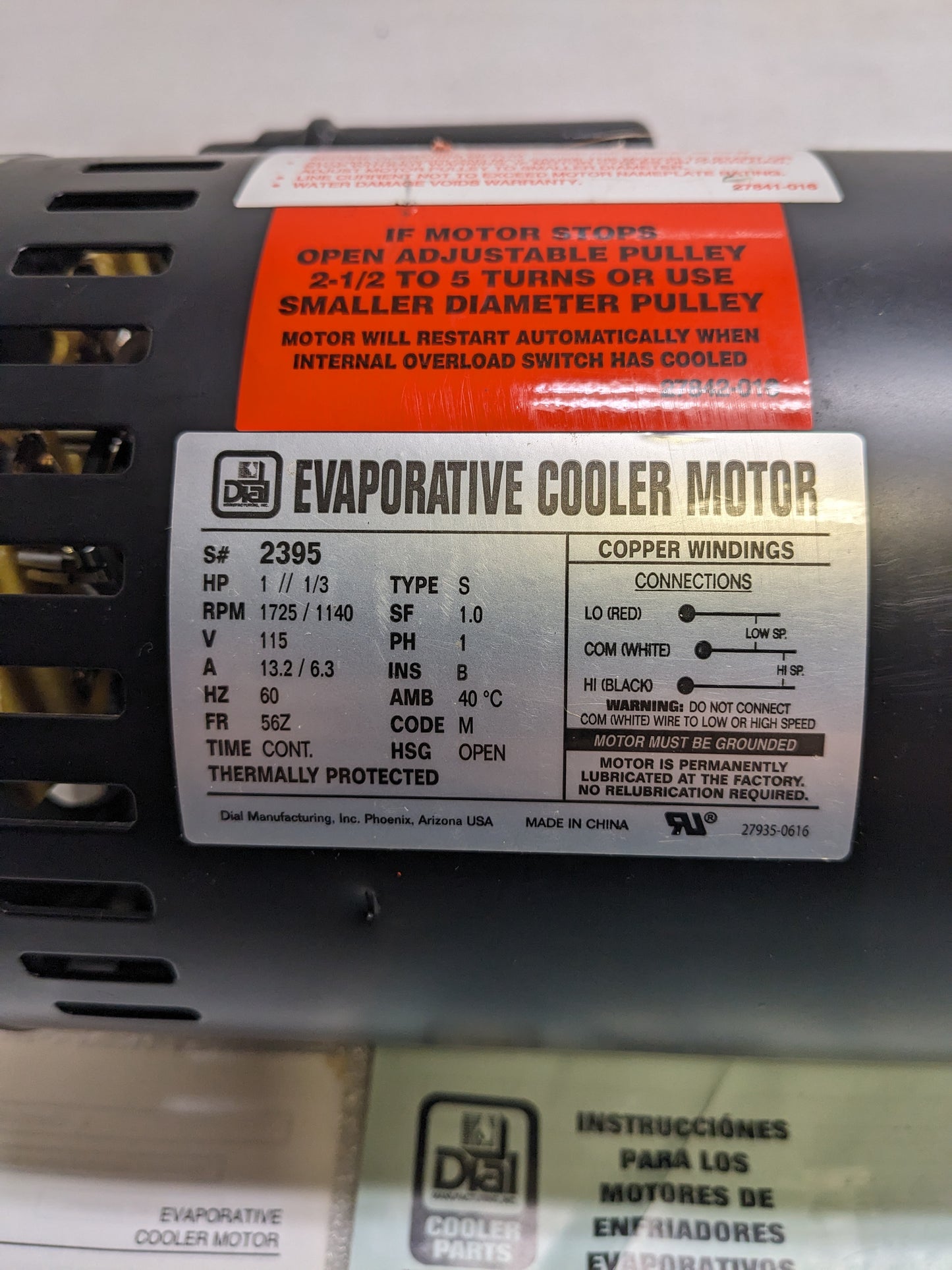 DIAL 2395 EVAPORATIVE COOLER MOTOR 2 SPEED NEW H2