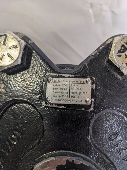 UNITED BRASS WORKS 299914 GATE VALVE CLASS 300 2" PIPE 750PSI W/O WHEEL NEW H1