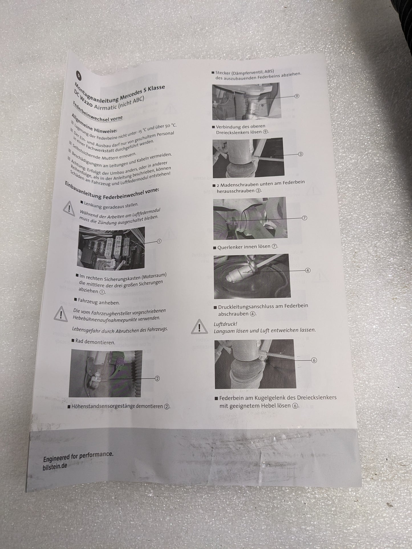 BILSTEIN VA54229 MERCEDES AIR STRUT ASSEMBLY FRONT NEW SR