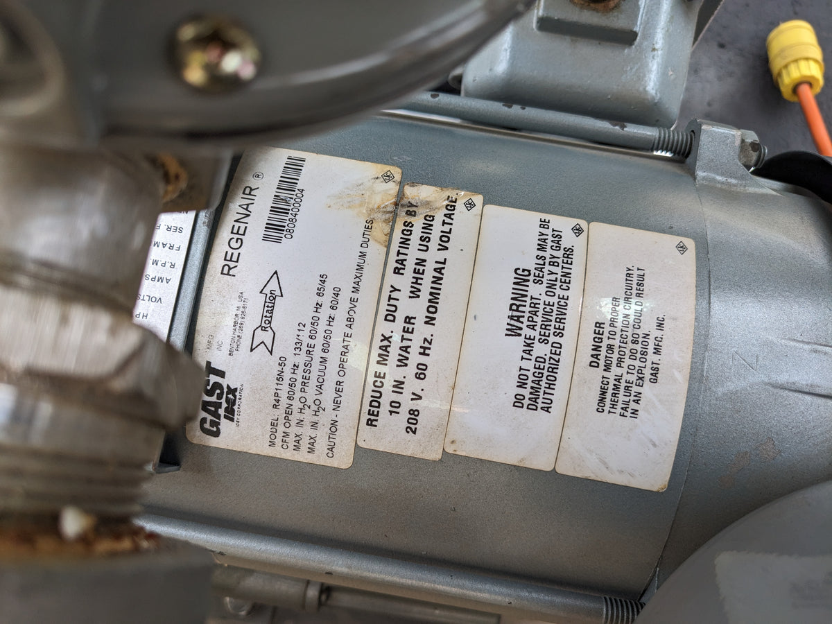 GAST 1.5 HP REGENERATIVE BLOWER R4P115N-50 BALDOR J718B 110/220-240 VOLTS NEW B2