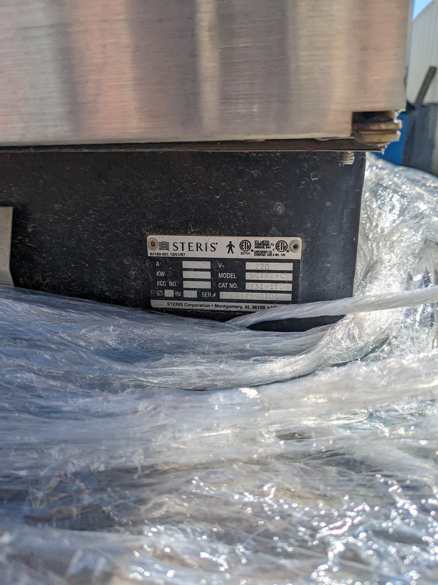 STERIS SC1224C AMSCO SONIC ENERGY CLEANER USED 4.4KW 20A 220V S-343 FR