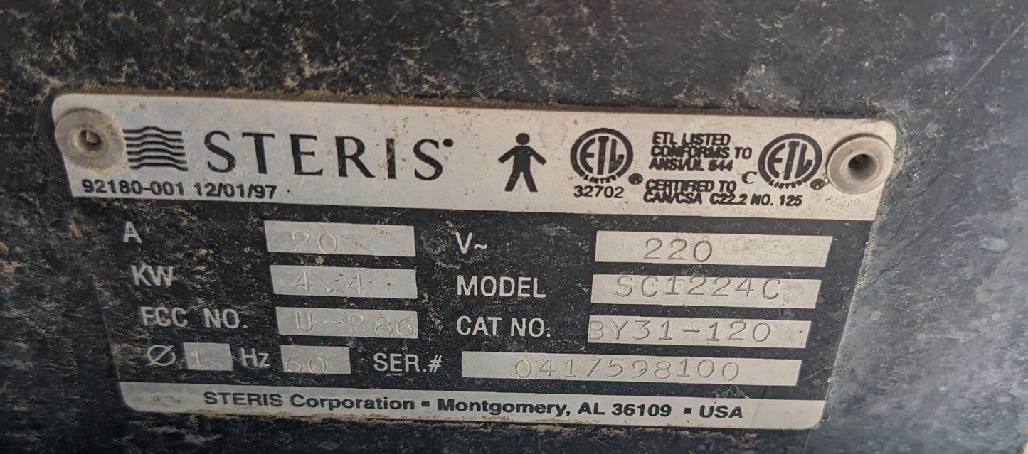 STERIS SC1224C AMSCO SONIC ENERGY CLEANER USED 4.4KW 20A 220V S-343 FR