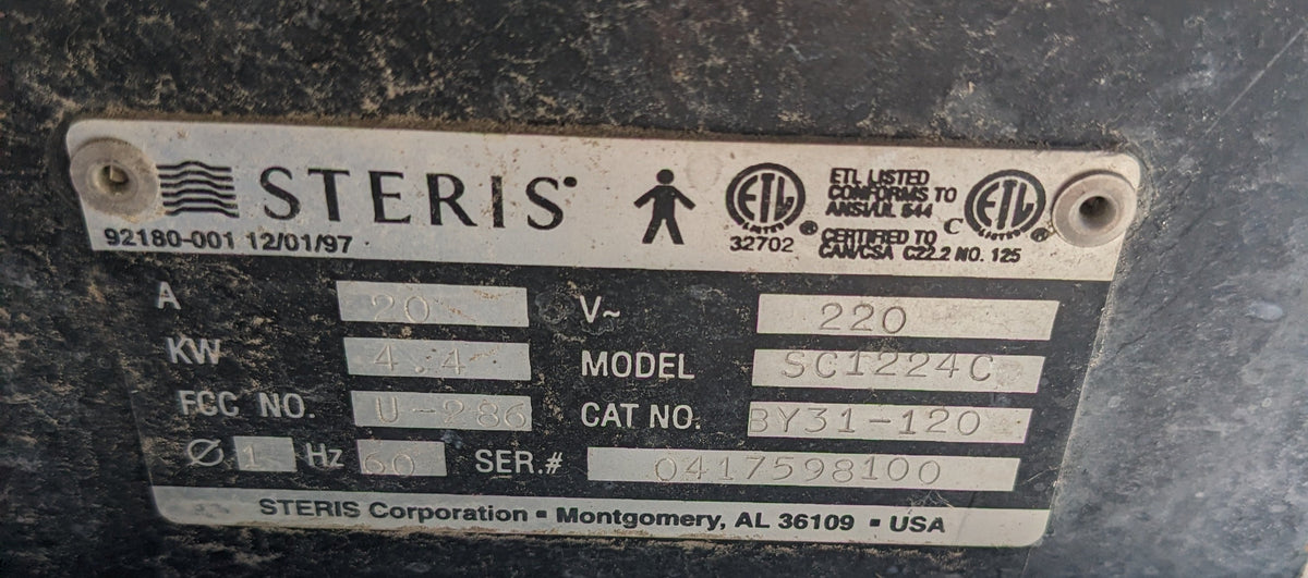 STERIS SC1224C AMSCO SONIC ENERGY CLEANER USED 4.4KW 20A 220V S-343 FR